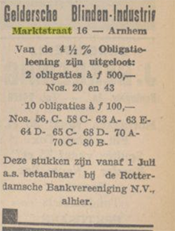 Blindeninstituut wordt genoemd in de krant van 12-06-1933