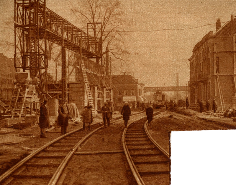 1934 Bouw van de noordelijke oprit van de Rijnbrug.